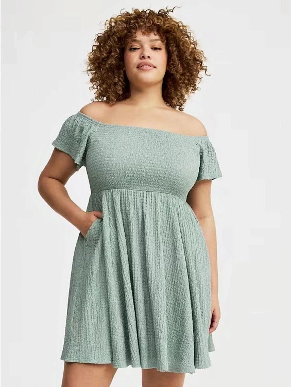 Torrid Smocked Skater Off-Shoulder Mini Dress Size 3